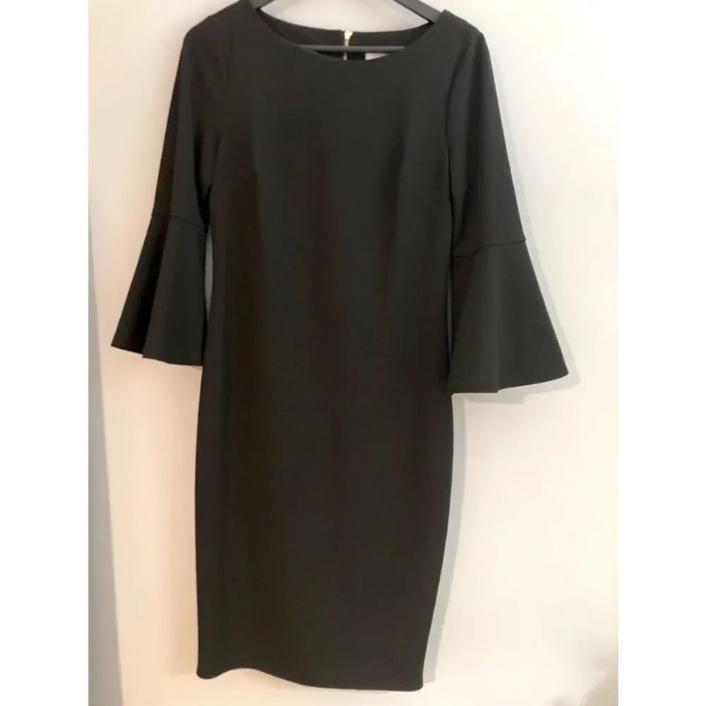 🛍️ Calvin Klein Black Bell-Sleeve Midi Dress Like New Size 8 - Picture 4 of 10